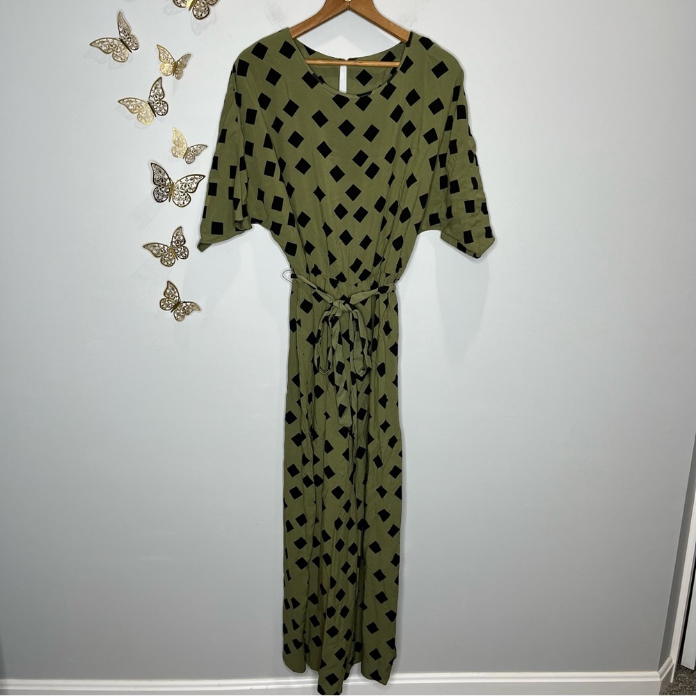 🦋🌙 ASOS DESIGN | Green with Black Square Pattern Jumpsuit